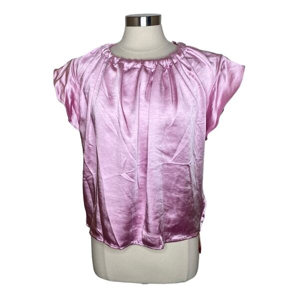 Eva Franco Cara Button Back Satin Top Rosewater Gathered Neck Women’s Large New - Picture 11 of 11